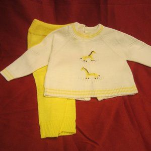 VTG A LITTLE ANGEL ORIGINAL KNIT SWEATER SET, 3MOS, HAND EMBROIDERED GIRAFFES